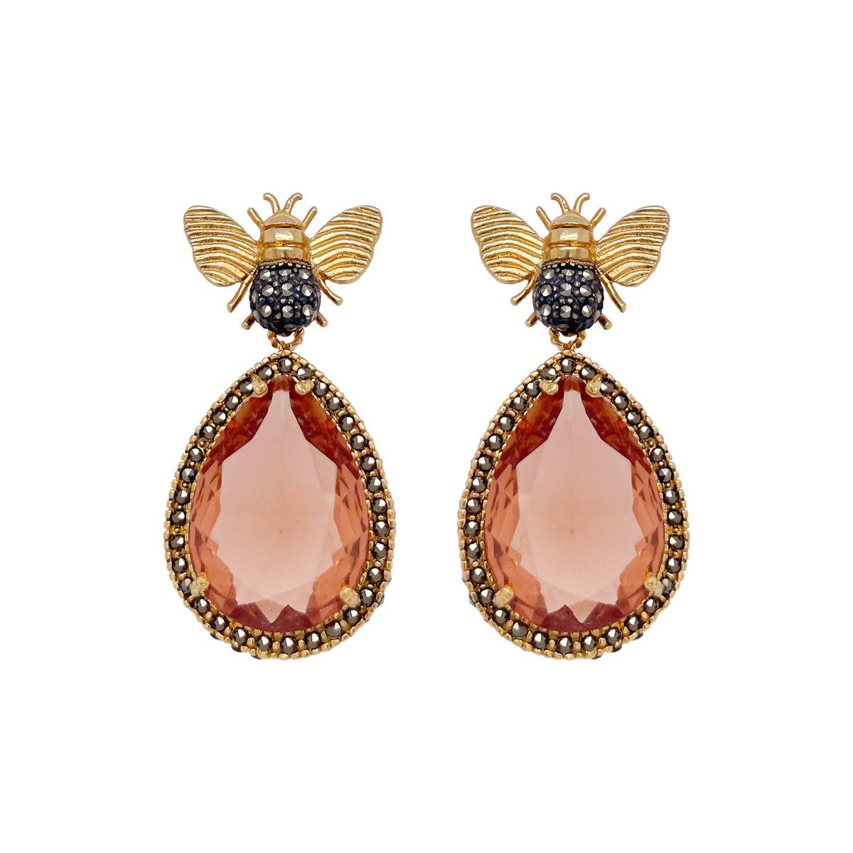 Arete Abeja I + Drop Jan jumbo de plata desmontables Arete + Drop de Joyería Regina Castillo