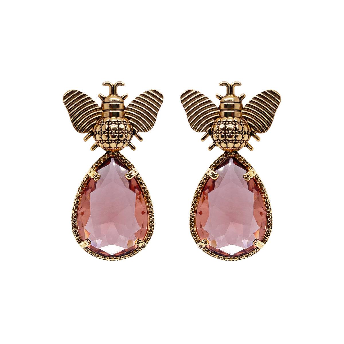 Arete bugs abeja morganita Aretes con Drop (No desmontable) de Joyería Regina Castillo