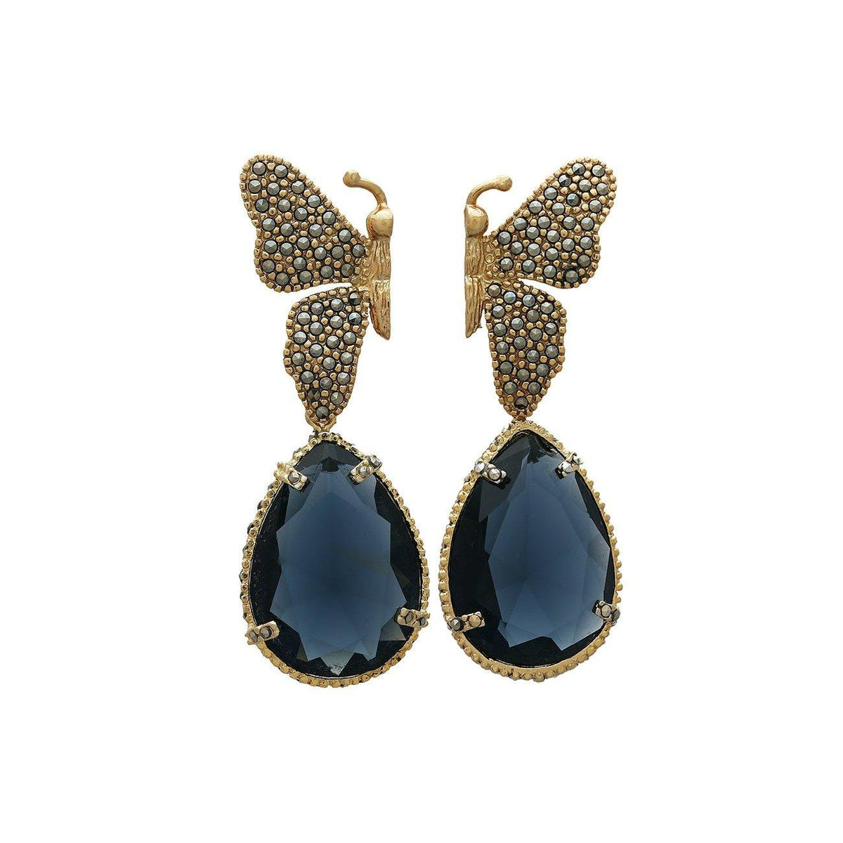 Arete Mariposa Katie + Drop clásico azul marino Arete Base de Joyería Regina Castillo