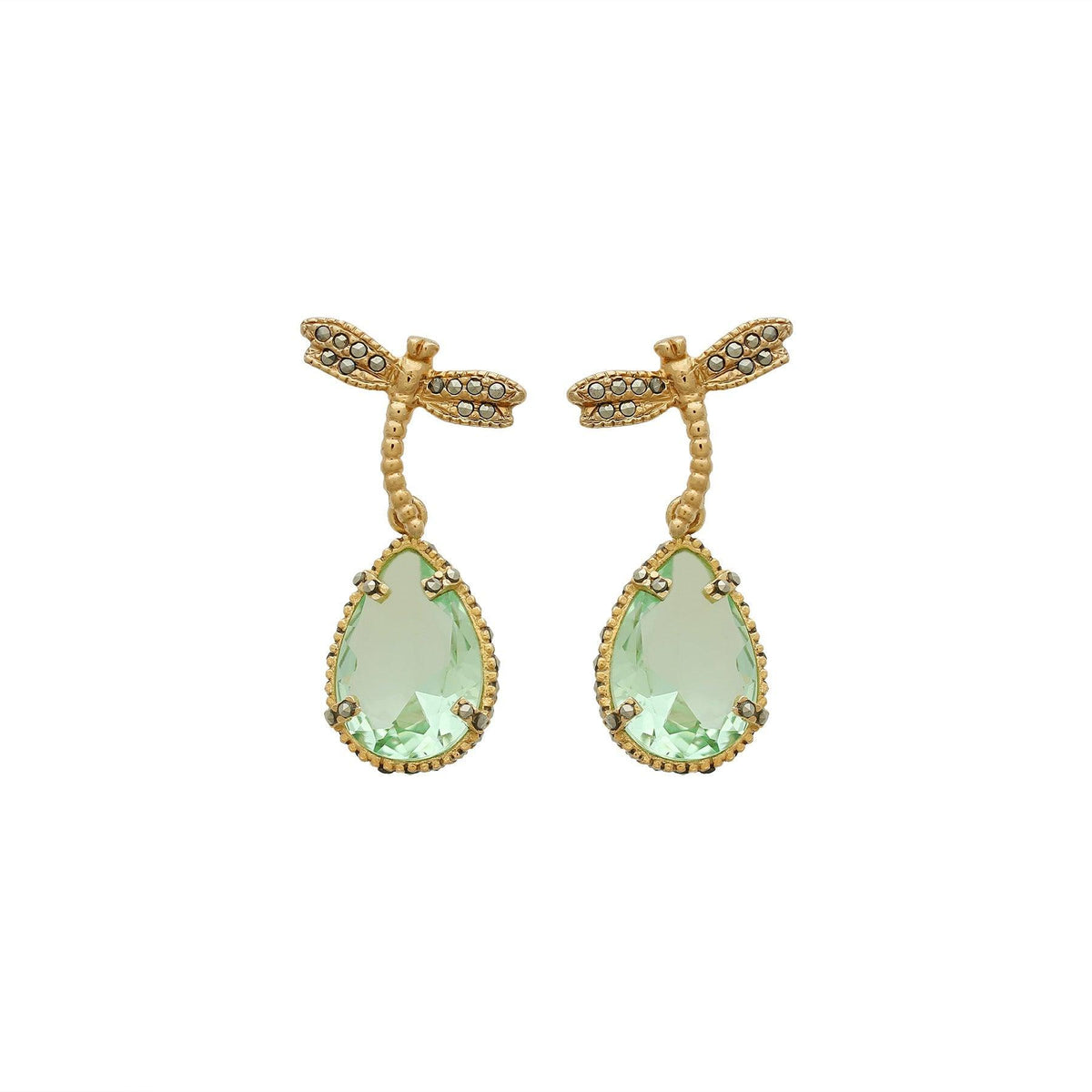Arete libélula + Drop clásico gold intercambiable Arete + Drop de Joyería Regina Castillo