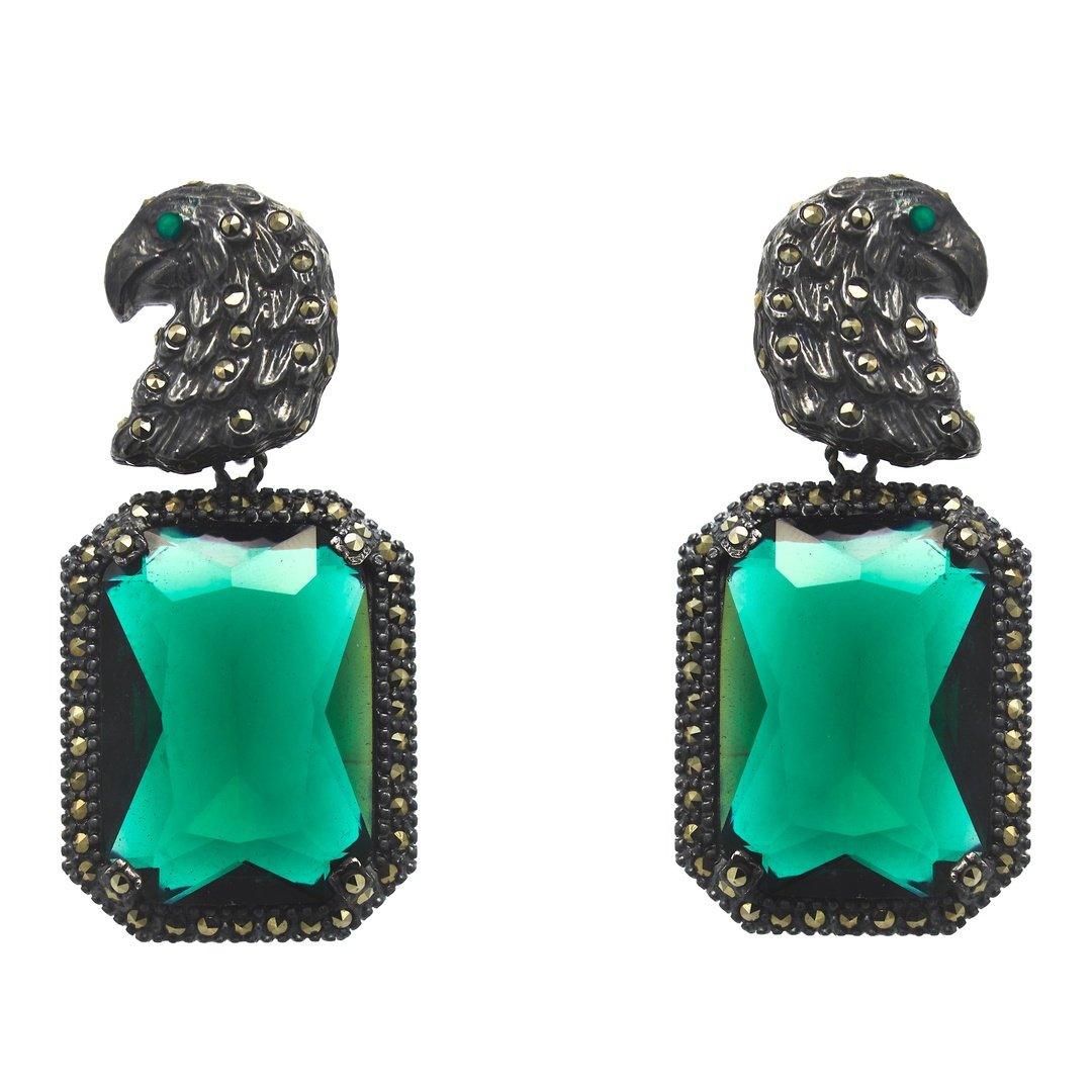 Arete parrot + Drop baguette clásico Arete + Drop de Joyería Regina Castillo