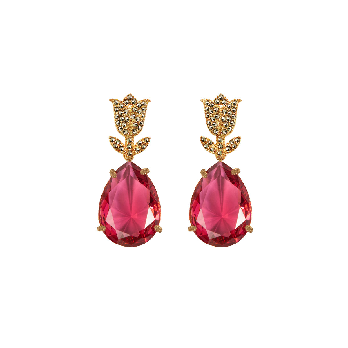 COMBO Tulip Gold con Drop Lightrose Grande, Drop Square Blue, Drop Pir Green (LIMITED) Arete + Drop de Joyería Regina Castillo