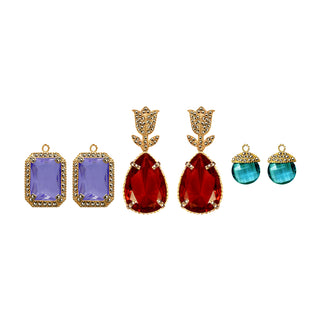 COMBO Tulip Gold Drop Square Purple, Drop Hatty Green y Drop Clasic Red (LIMITED) Arete + Drop de Joyería Regina Castillo