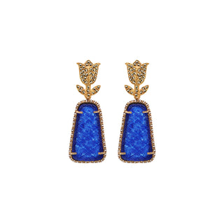COMBO ARETE TULIP GOLD + DROP TRAPEZ JADE AZUL, DROP FUT GOLD AMARILLO, DROP SQUARE GOLD ROSA