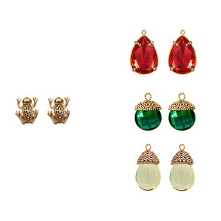 COMBO ARETES RANAS GOLD + DROP CLÁSICO CH ROJO, DROP FUT GDE VERDE, DROP HATTY CH AMARILLO Arete + Drop de Joyería Regina Castillo
