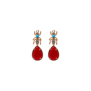 Aretes Hormiga Turquesa con Drop Cristal Rojo – Joyas Unicas