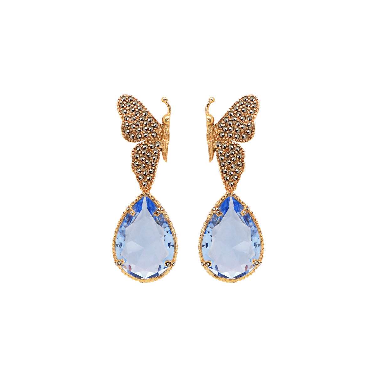 ARETE MARIPOSA KATIE + DROP GDE GOLD Aretes con Drop (No desmontable) de Joyería Regina Castillo