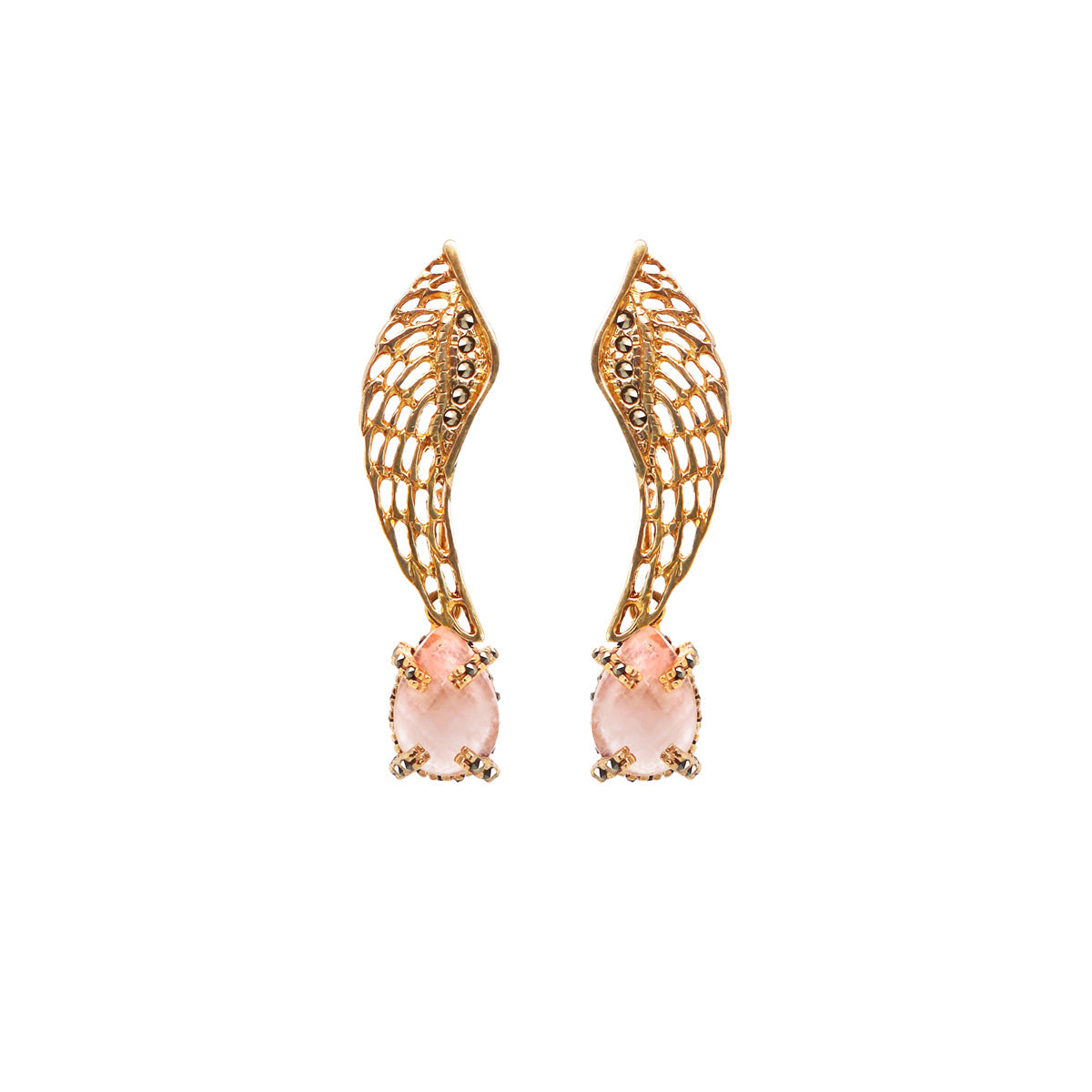COMBO Arete Angel Con Drop Mini de Cuarzo Rosa, Crystal y Hatty (LIMITED) Arete + Drop de Joyería Regina Castillo