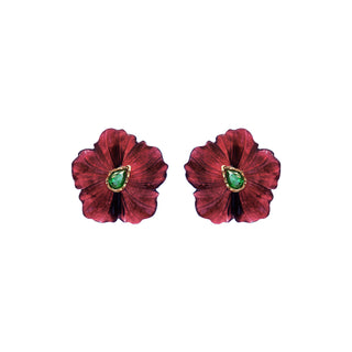 Arete Flor Camelia Jade Rojo