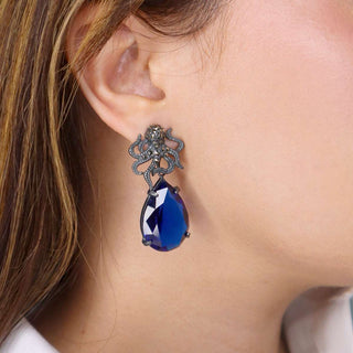 Arete Pulpo Kraken + Drop clásico azul Aretes de Joyería Regina Castillo