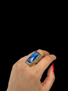 Anillo Bag Gold Centro Azul Anillos de Joyería Regina Castillo
