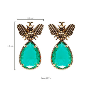 Arete bugs abeja aqua Aretes con Drop (No desmontable) de Joyería Regina Castillo