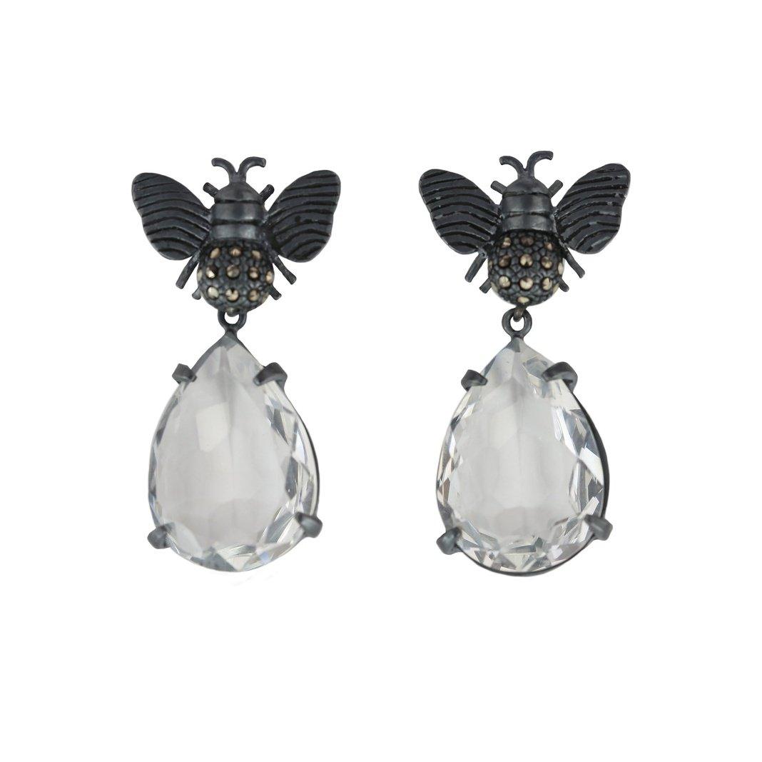Arete Abeja I  + Drop clásico de plata Arete + Drop de Joyería Regina Castillo