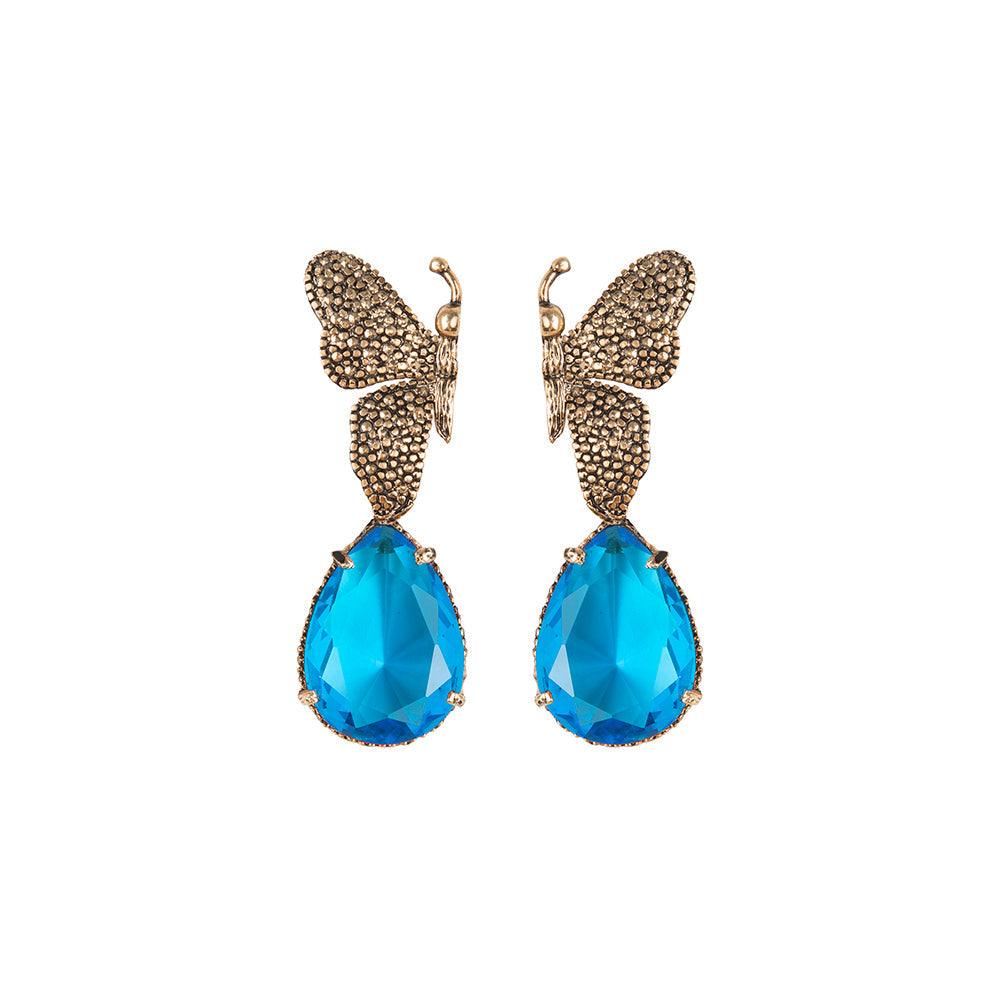Arete bugs mariposa azul Aretes con Drop (No desmontable) de Joyería Regina Castillo