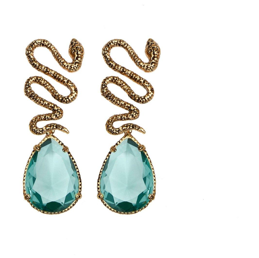 Arete bugs víbora espiral aqua Aretes con Drop (No desmontable) de Joyería Regina Castillo