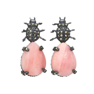 Arete escarabajo + Drop ópalo rosa de plata desmontable Arete + Drop de Joyería Regina Castillo