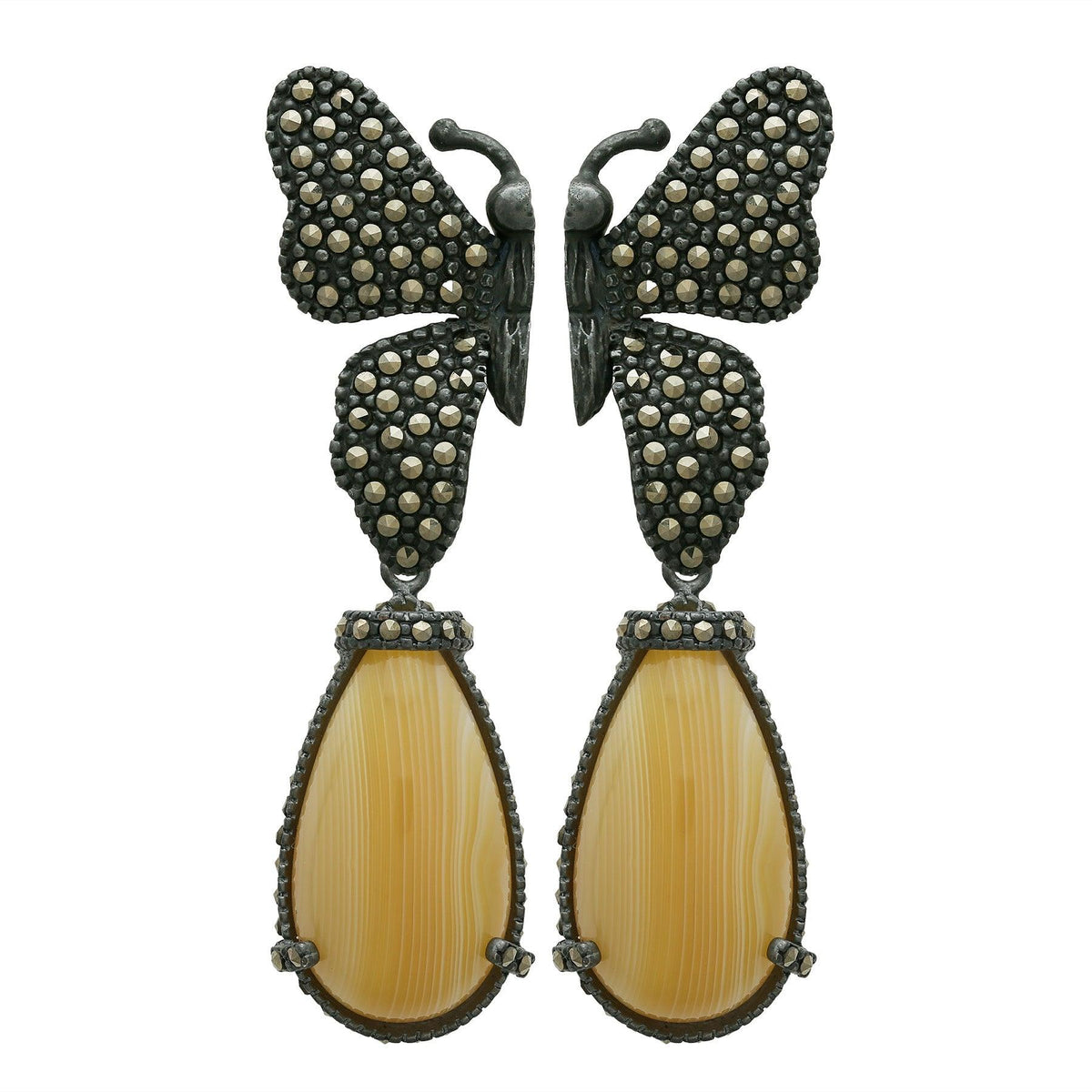 Arete mariposa Katie + Drop ágata de plata desmontable Arete + Drop de Joyería Regina Castillo