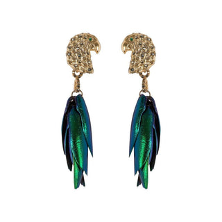 Arete parrots gold + Drop conchas verdes Arete + Drop de Joyería Regina Castillo